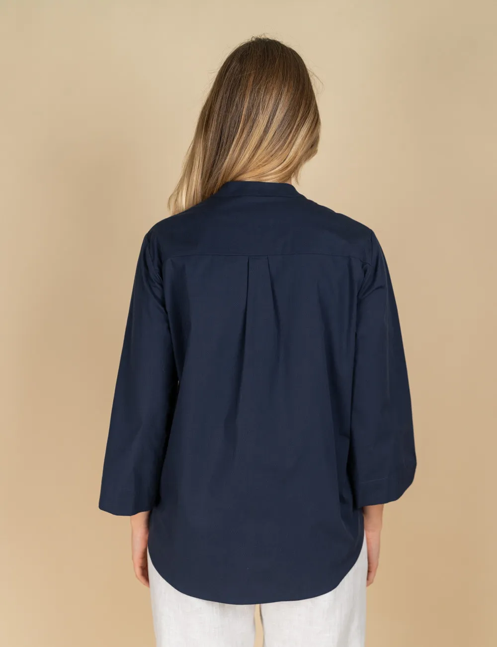 Elena Mirò - Camicia ricamata in cotone stretch blu