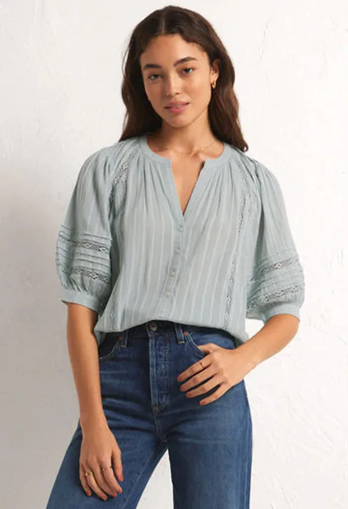 Elliot Lace Inset Top-Sea Spray