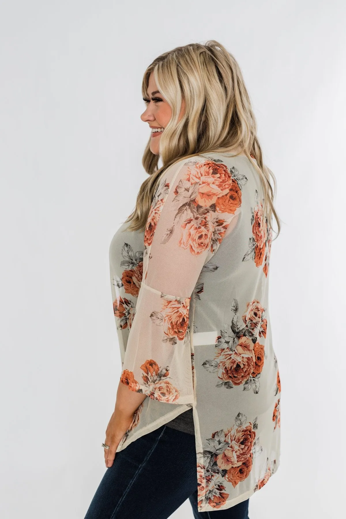 Feels Like Fall Lightweight Floral Kimono- Nude & Rust