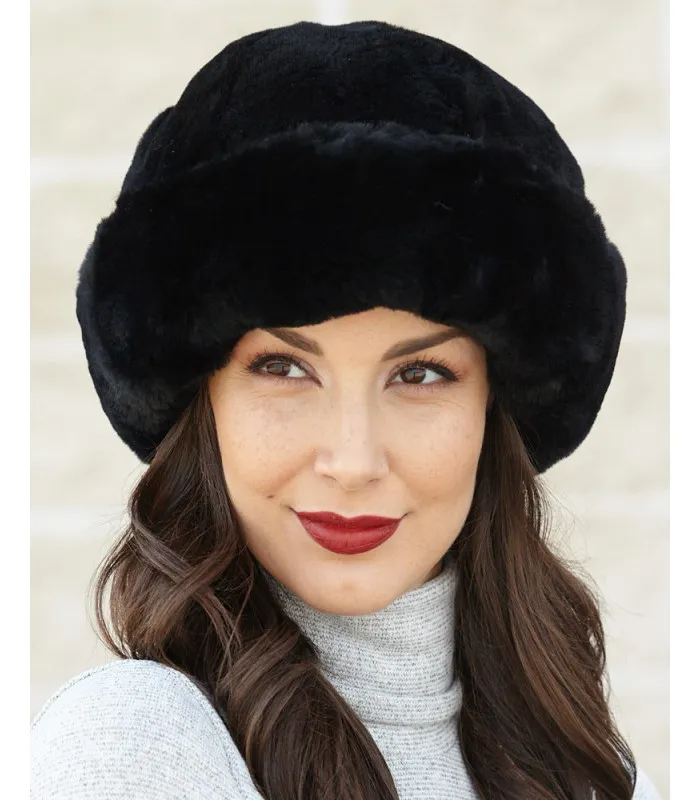 Felicity Black Sheepskin Cloche Hat: FurHatWorld.com