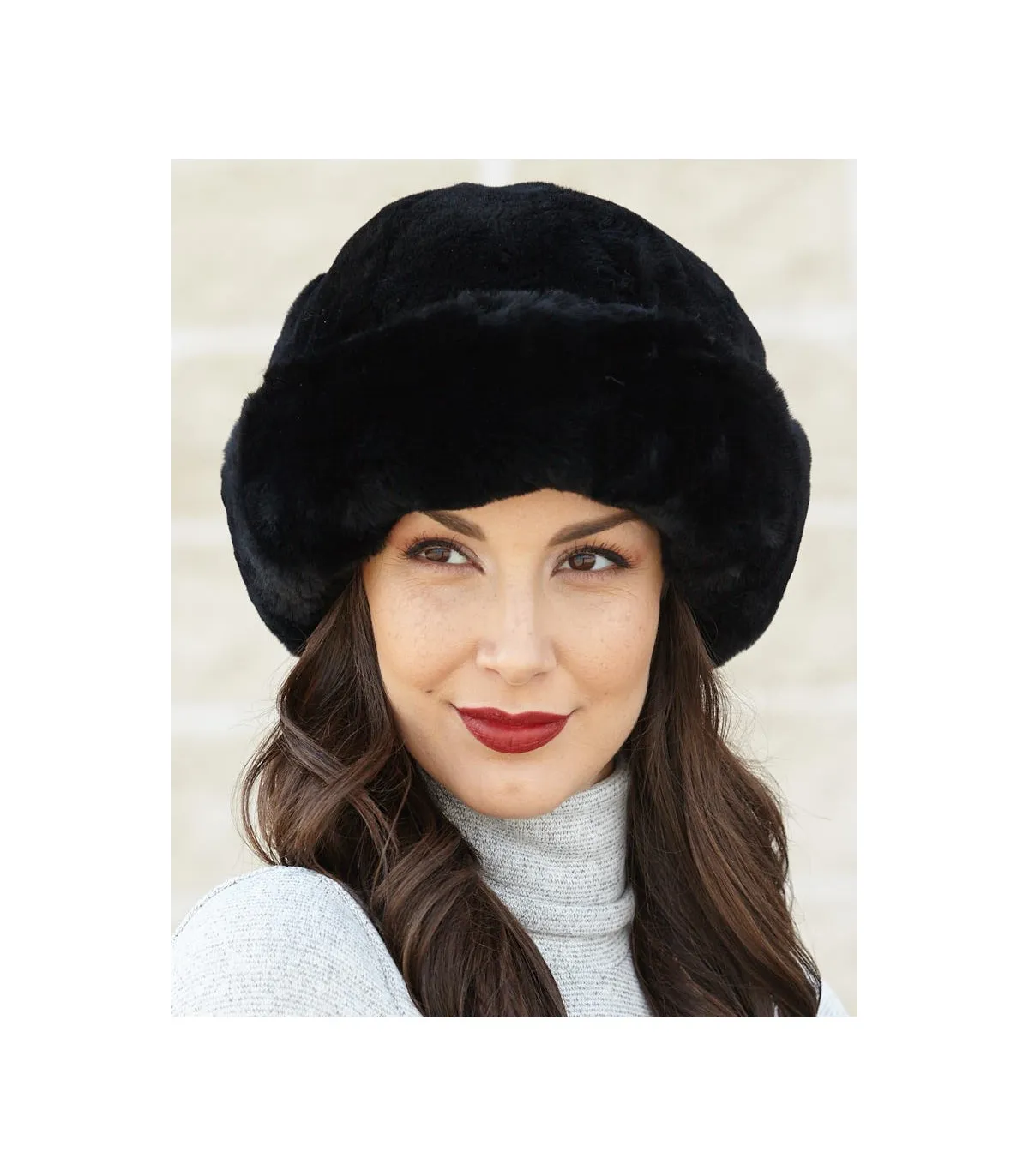 Felicity Black Sheepskin Cloche Hat: FurHatWorld.com