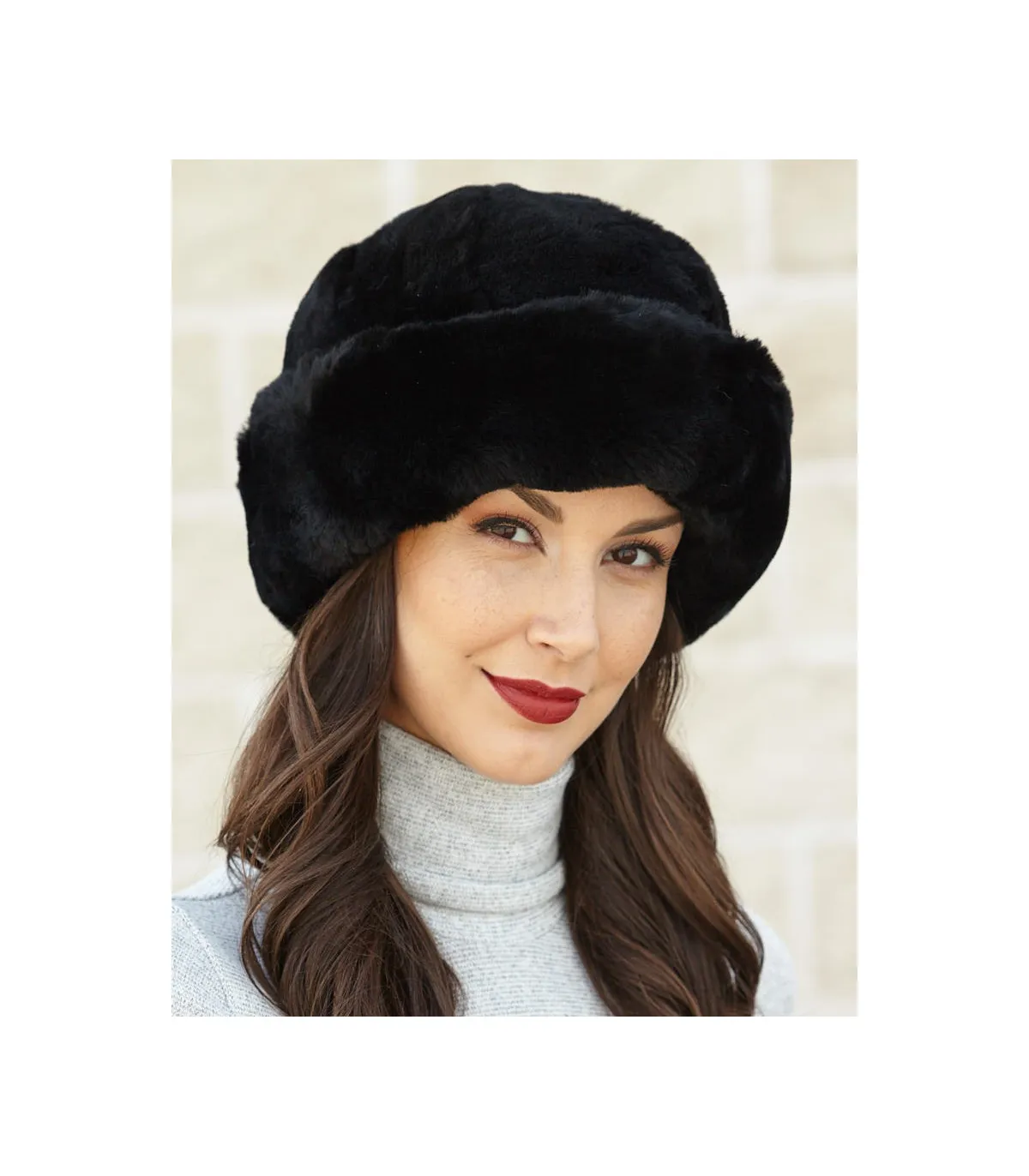 Felicity Black Sheepskin Cloche Hat: FurHatWorld.com