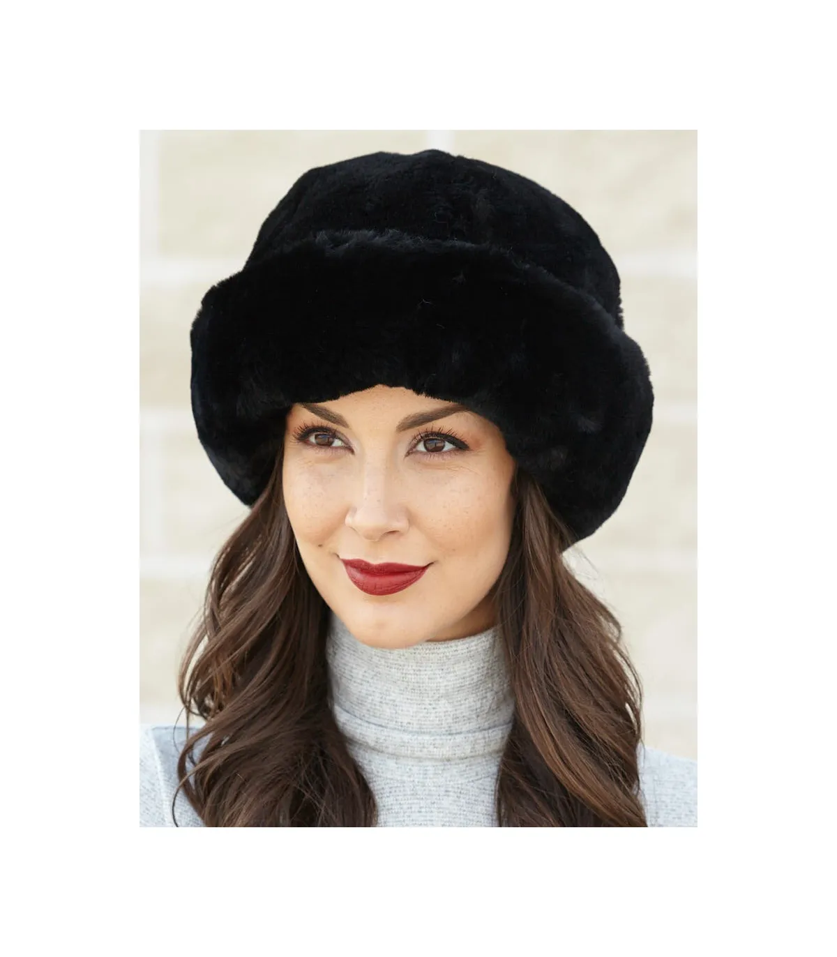 Felicity Black Sheepskin Cloche Hat: FurHatWorld.com