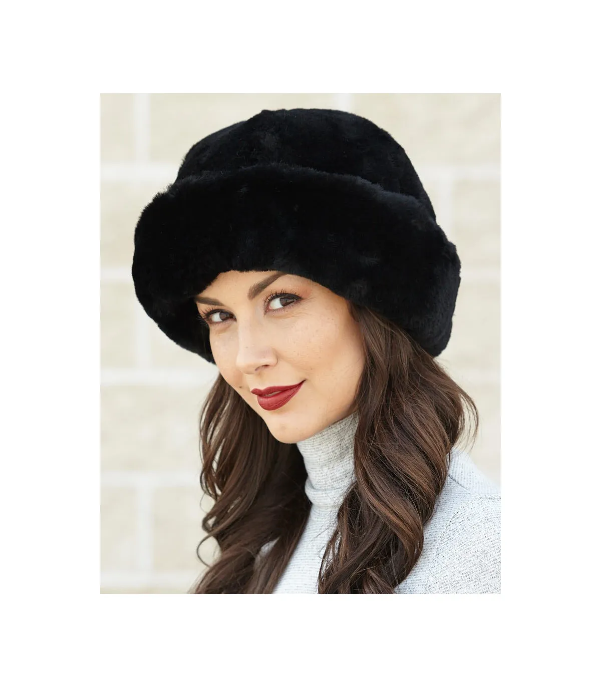 Felicity Black Sheepskin Cloche Hat: FurHatWorld.com