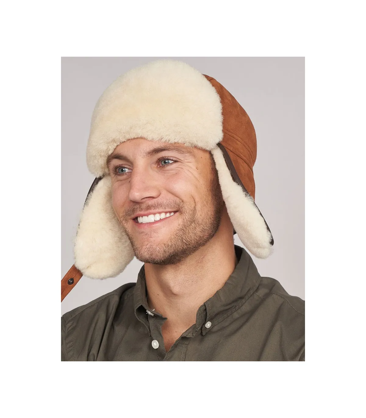 Finn Shearling Sheepskin Aviator Hat in Cognac: Furhatworld.com