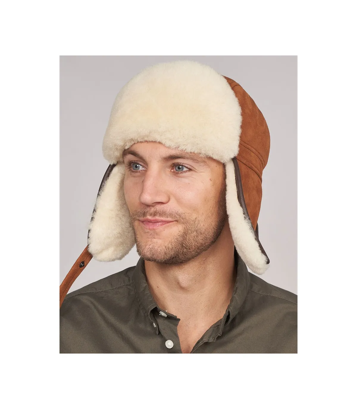 Finn Shearling Sheepskin Aviator Hat in Cognac: Furhatworld.com