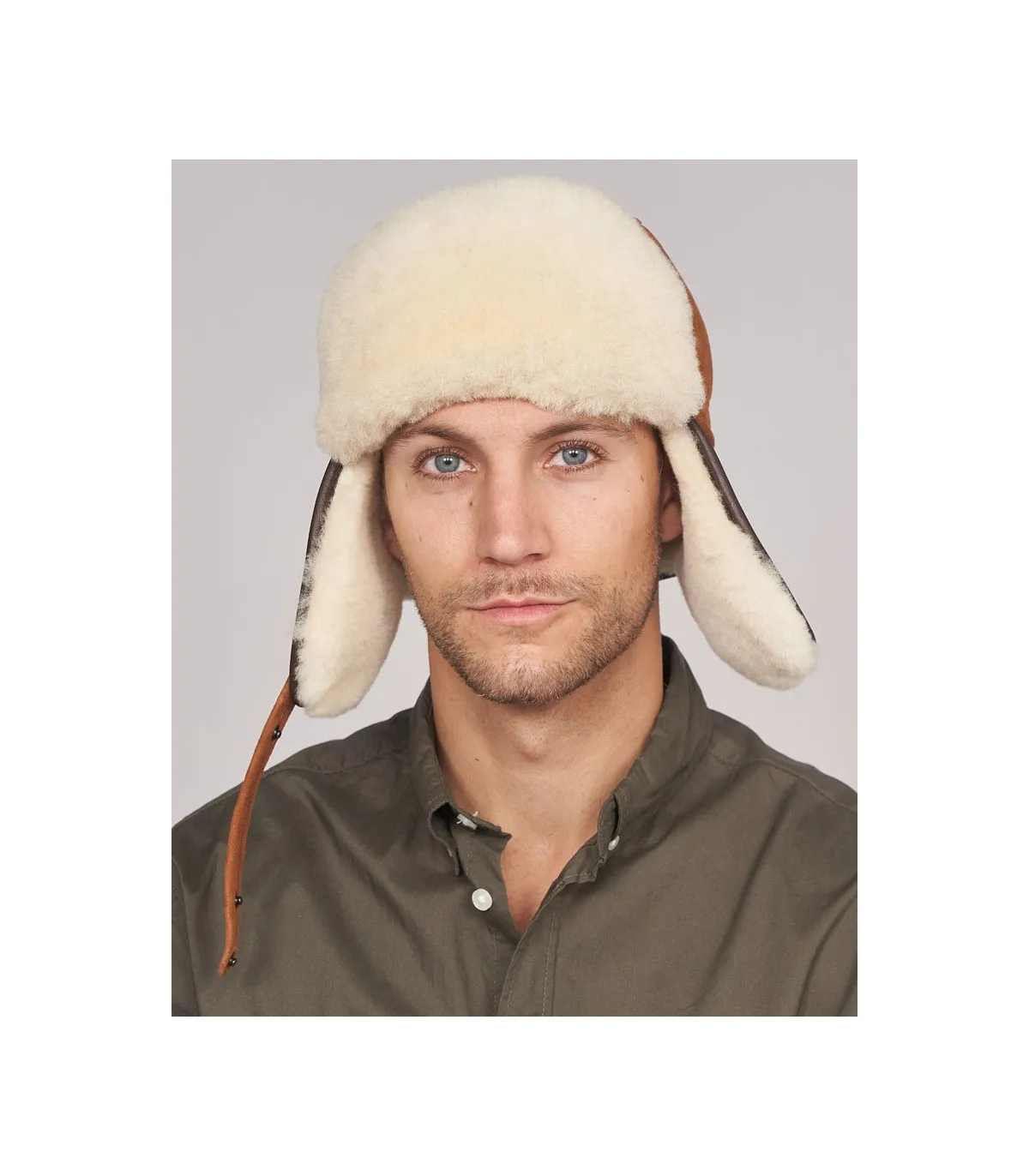 Finn Shearling Sheepskin Aviator Hat in Cognac: Furhatworld.com