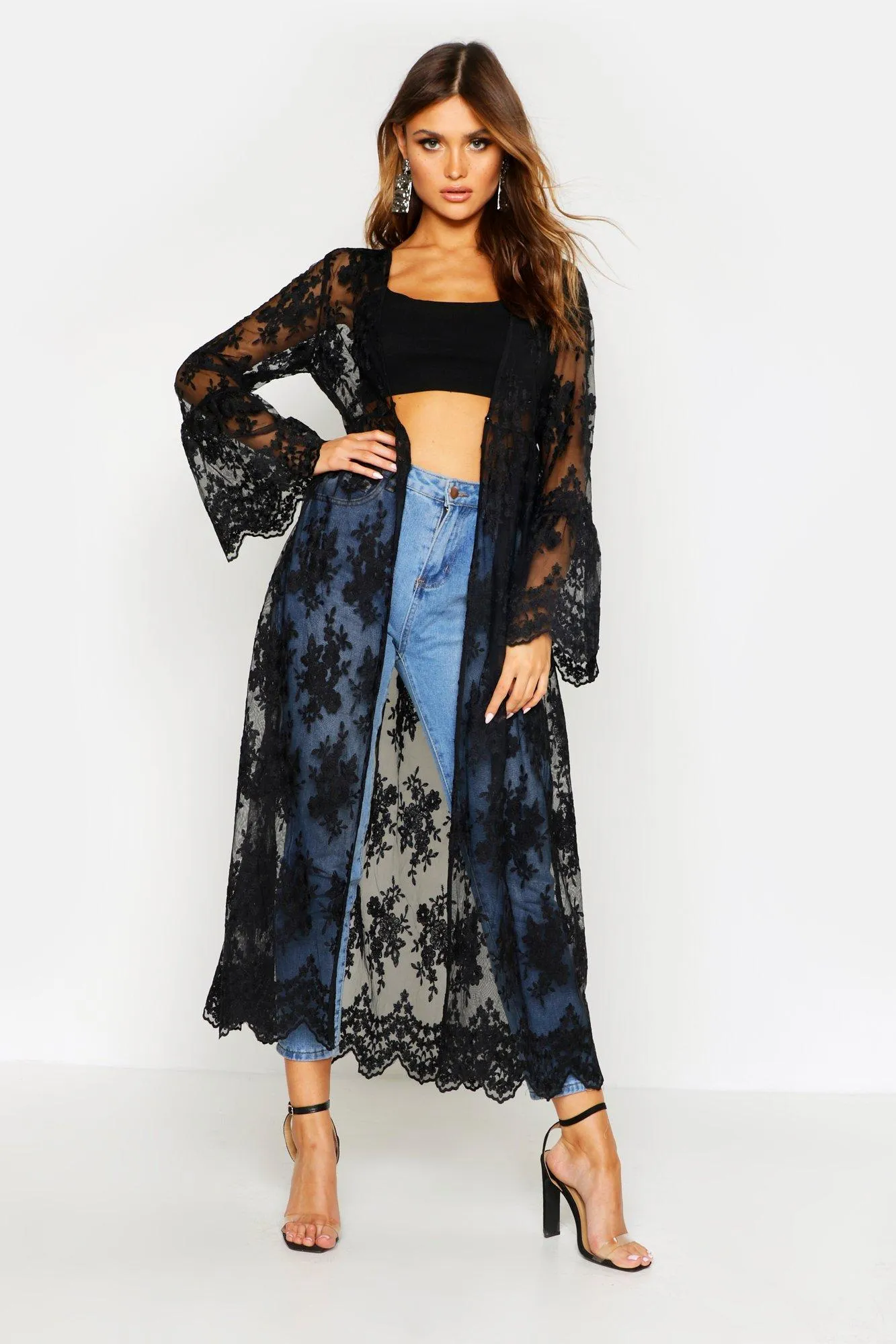 Flare Sleeve Lace Maxi Kimono