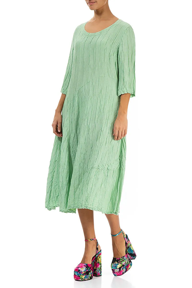 Flared Crinkled Green Sorbet Silk Linen Dress