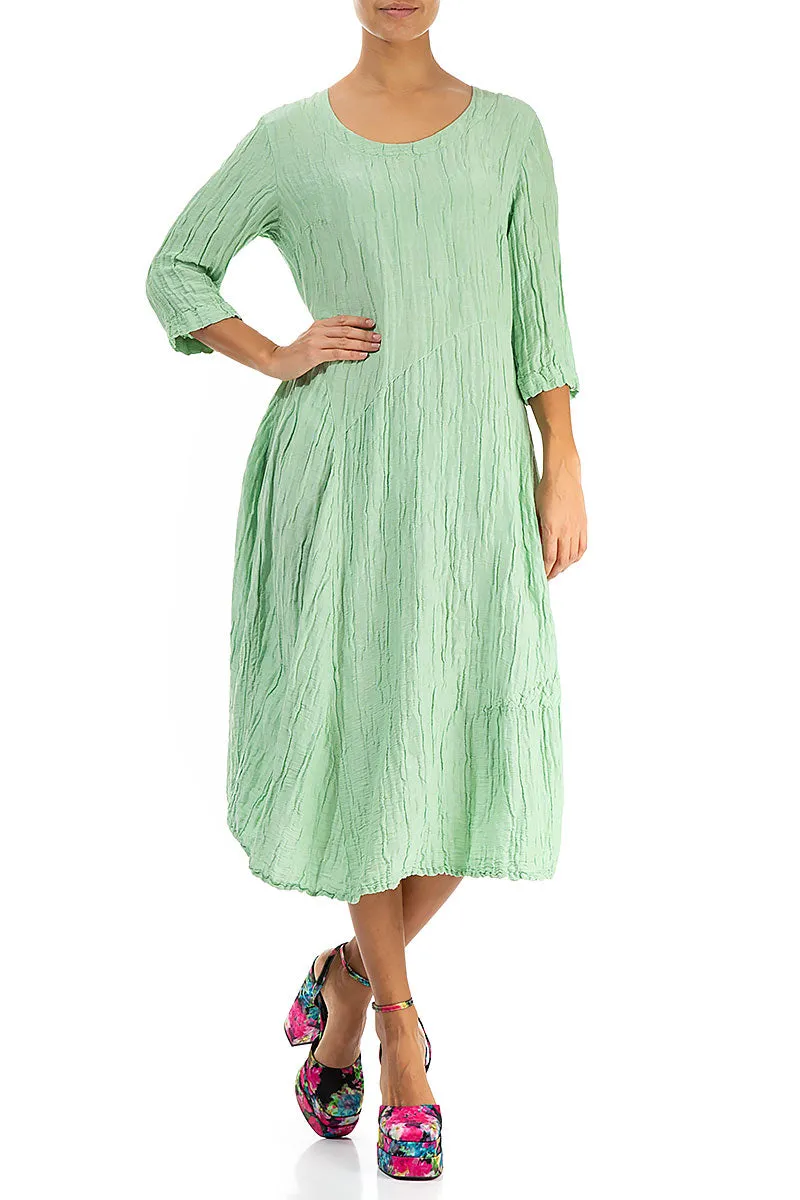 Flared Crinkled Green Sorbet Silk Linen Dress