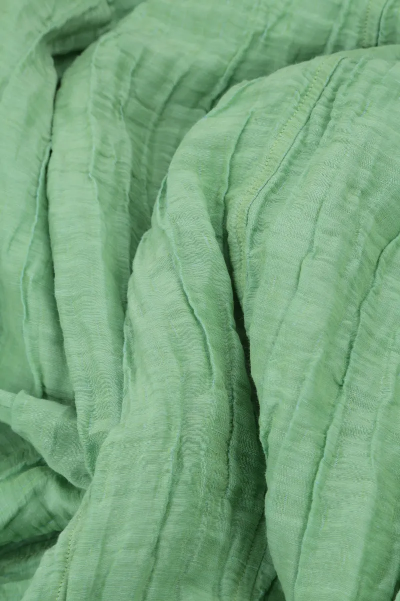 Flared Crinkled Green Sorbet Silk Linen Dress