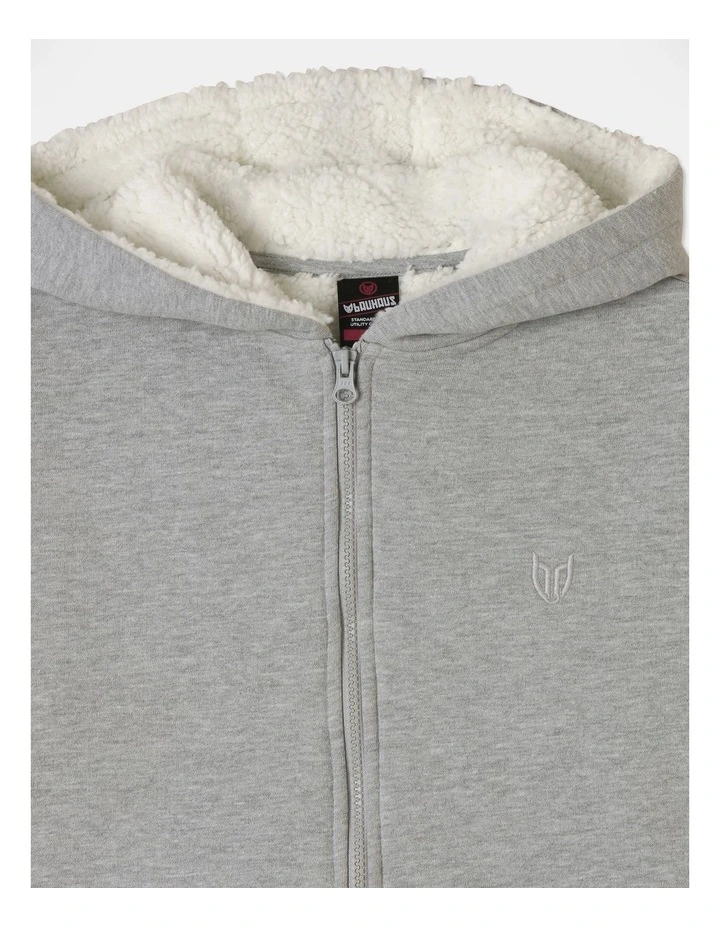 Fleece Zip Thru Sweat Top With Sherpa Lining in Grey Marle