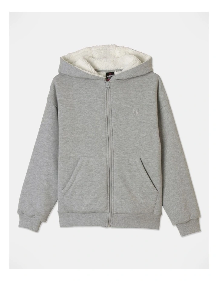 Fleece Zip Thru Sweat Top With Sherpa Lining in Grey Marle