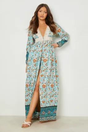 Floral Crotchet Trim Button Detail Kimono