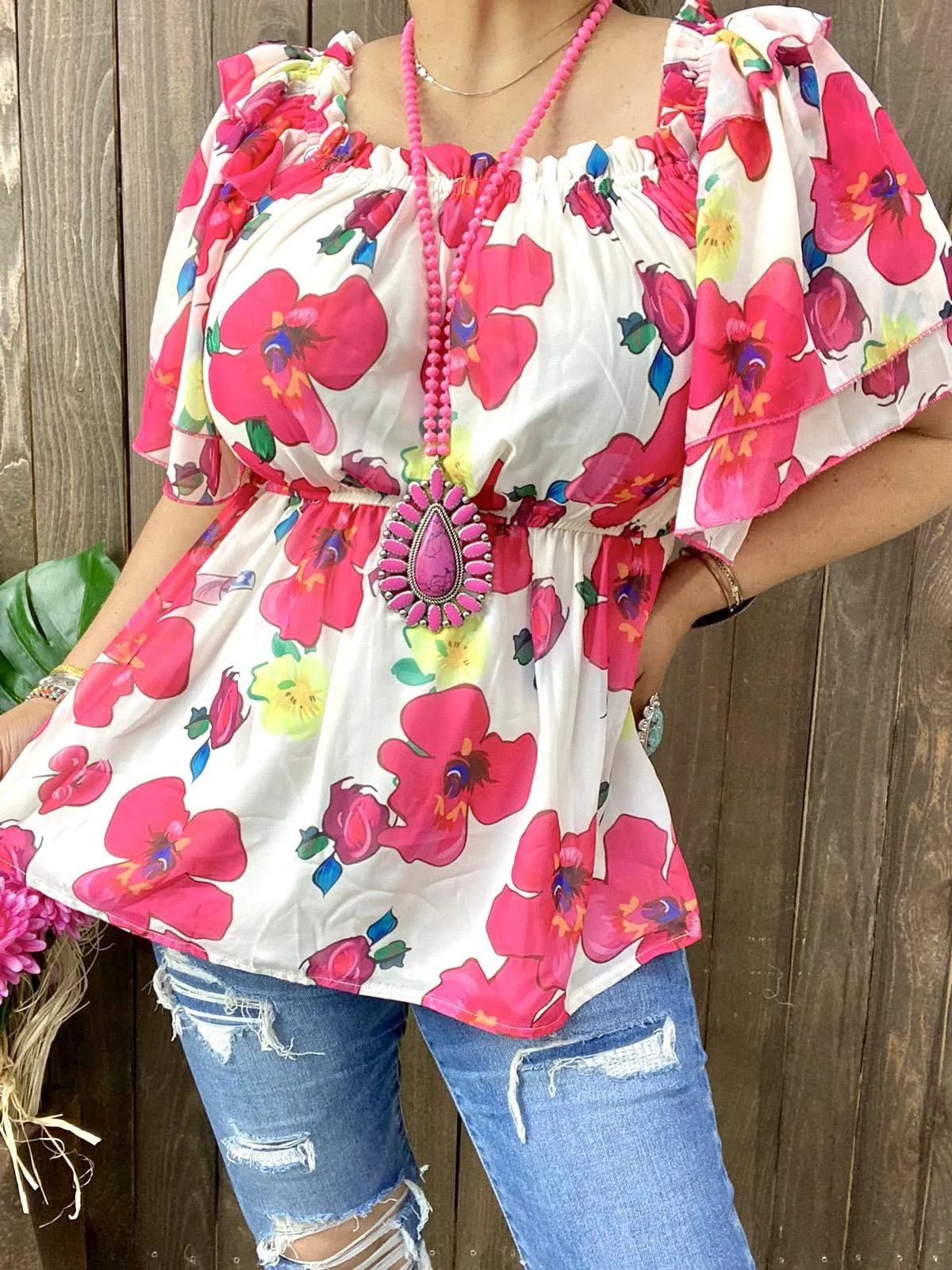 Floral peplum blouse with lining  & elastic waist