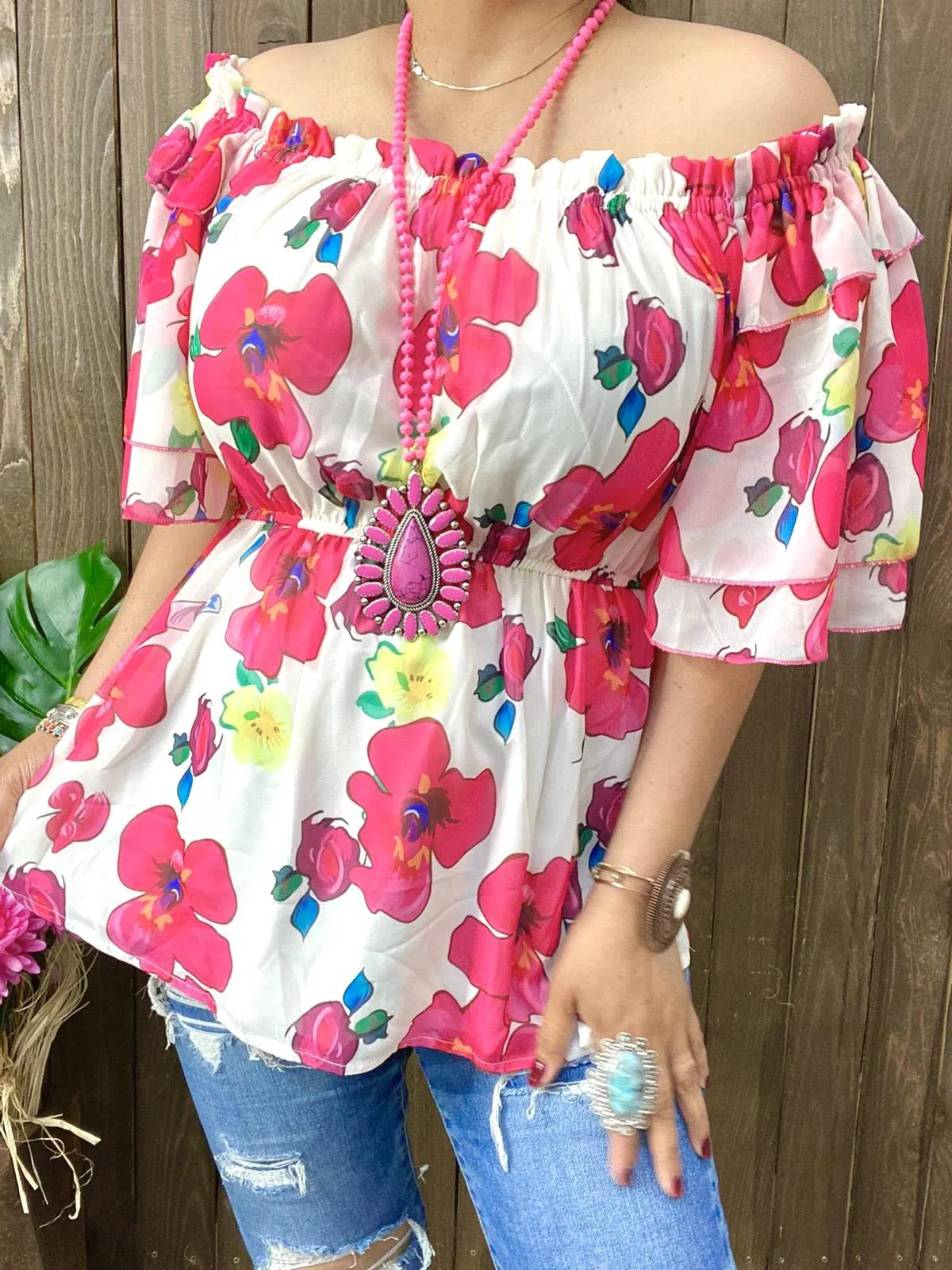 Floral peplum blouse with lining  & elastic waist