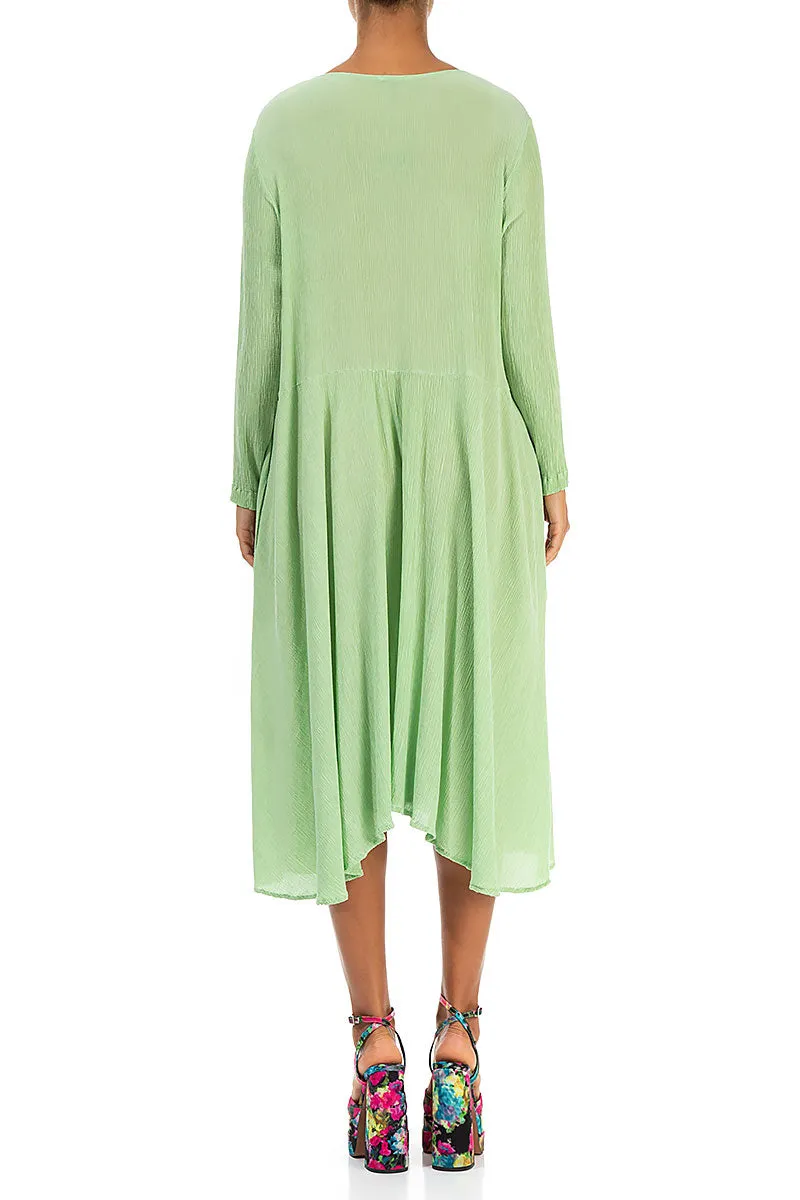 Flowy Crinkled Green Sorbet Silk Dress