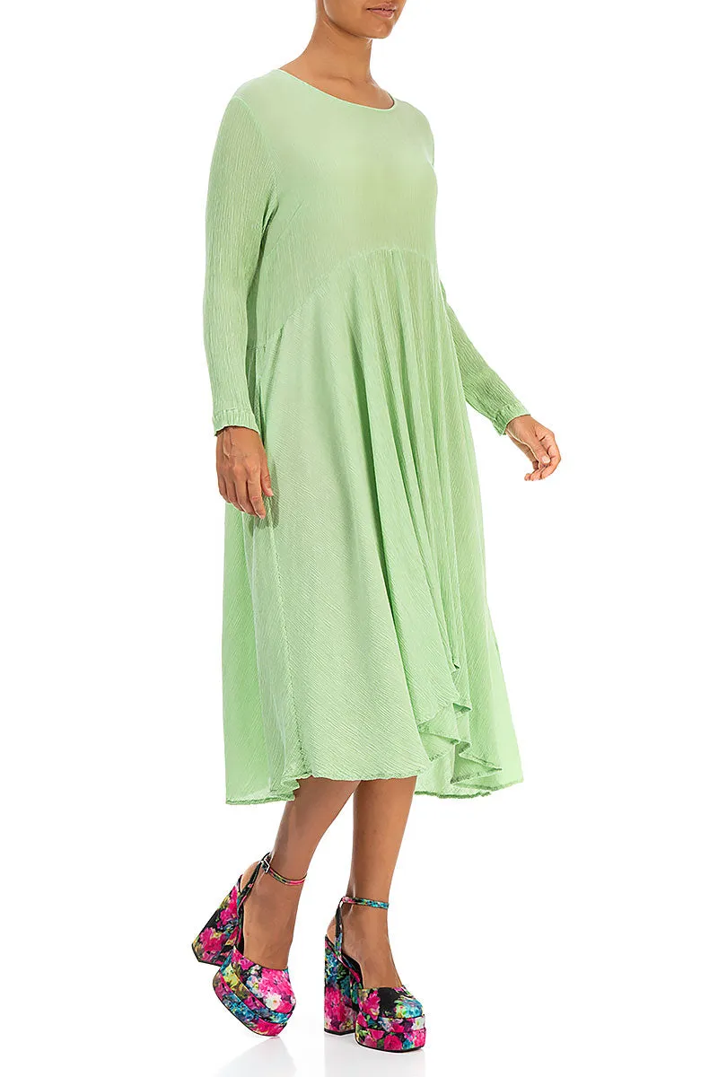 Flowy Crinkled Green Sorbet Silk Dress