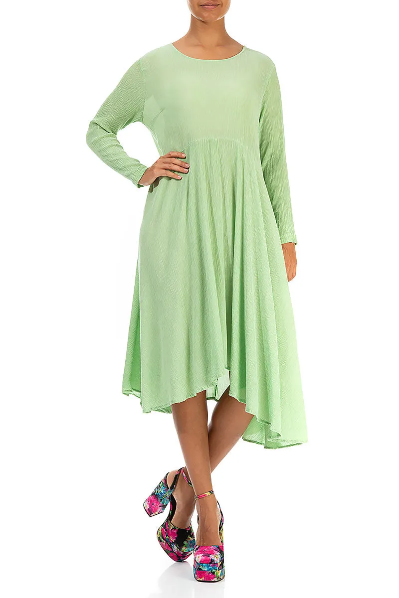 Flowy Crinkled Green Sorbet Silk Dress