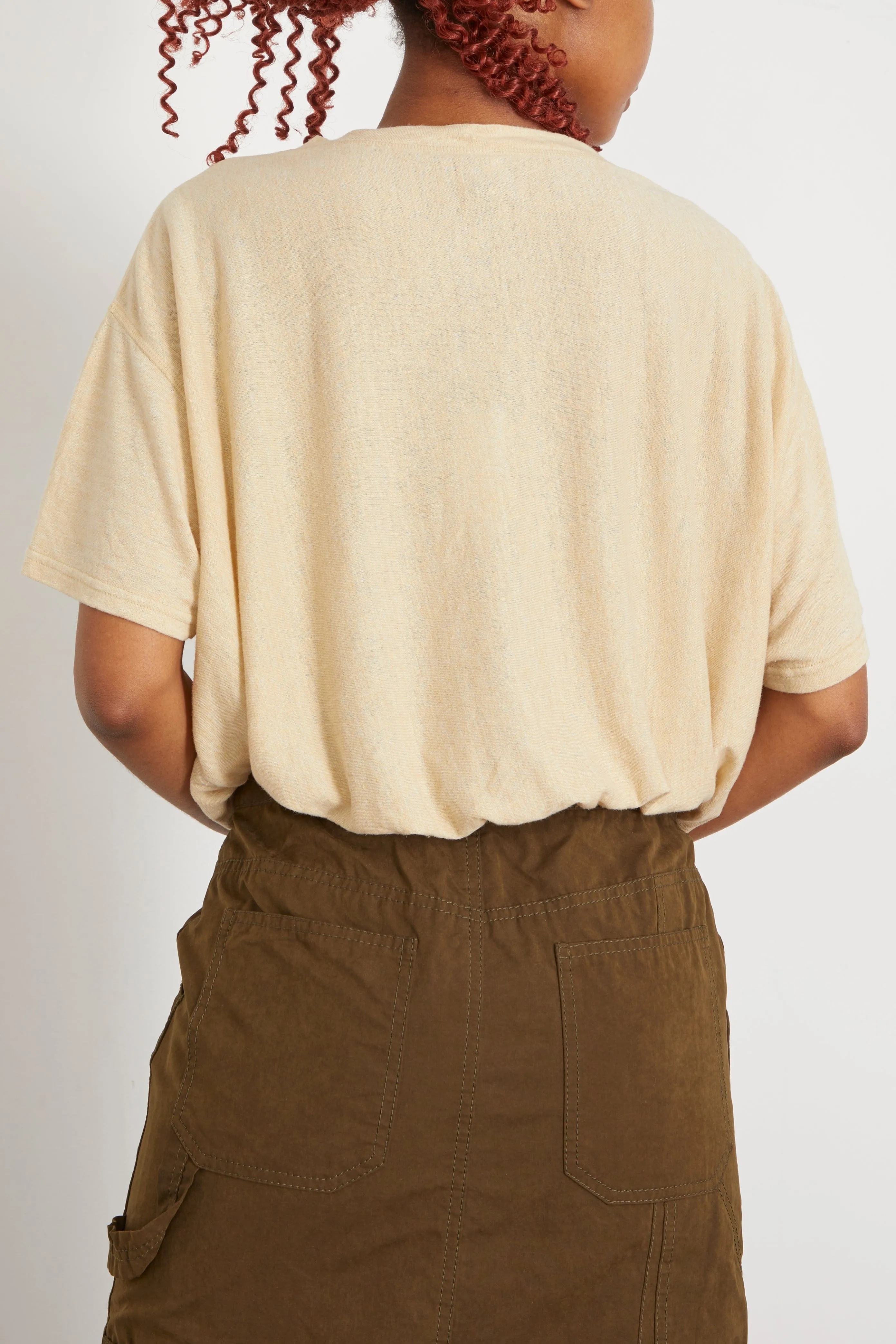 Gathered Hem V-Neck Tee in Khaki