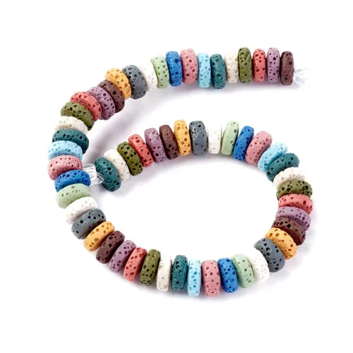 Gemstone Beads, Lava Rock, Natural, Flat, Round, Mixed Colors, 8-8.5mm