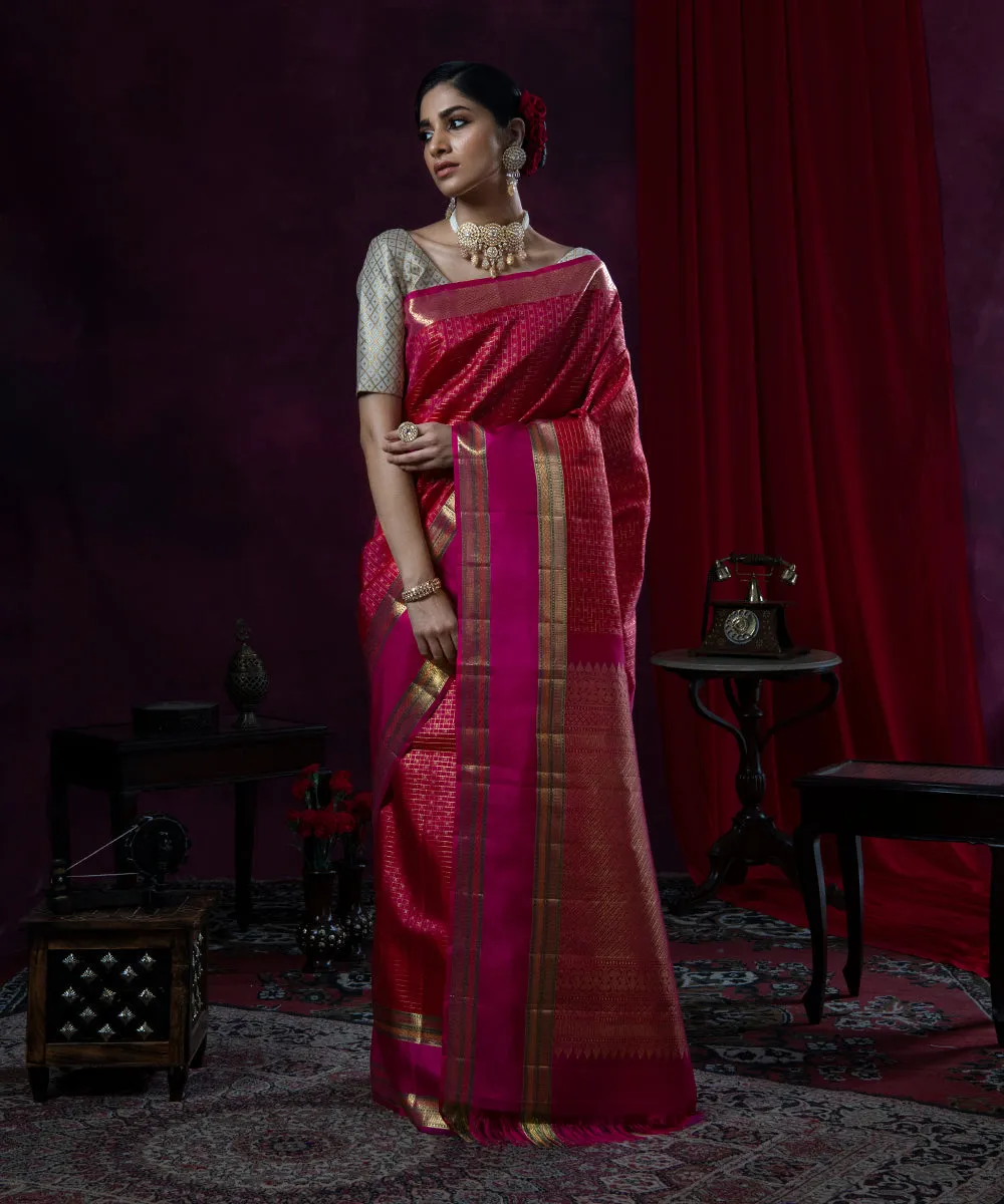 Handloom Pink Pure Zari and Pure Silk Kanjivaram Saree