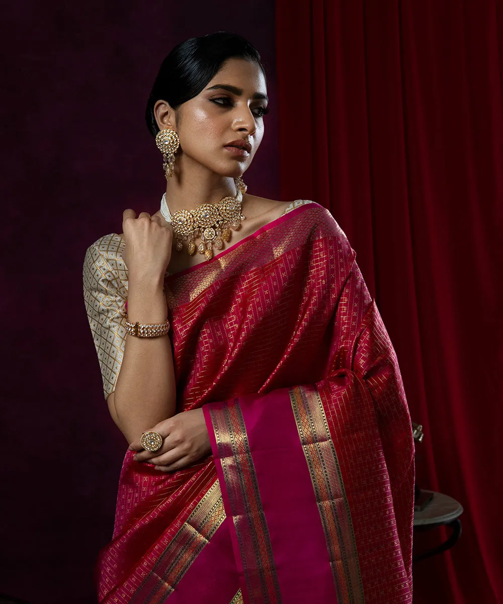 Handloom Pink Pure Zari and Pure Silk Kanjivaram Saree