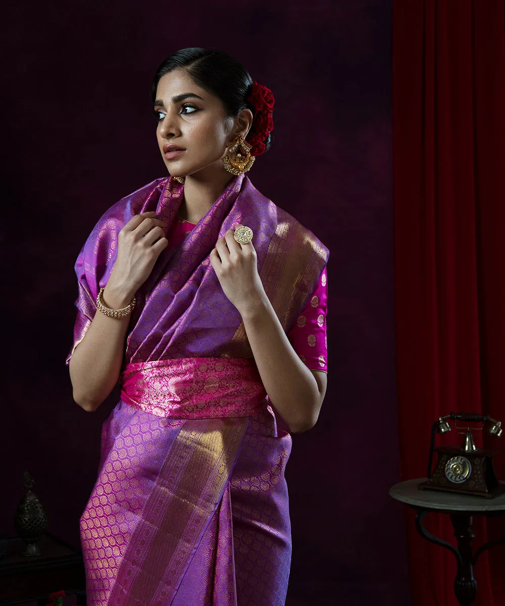 Handloom Purple Pure Zari Kanjivaram Saree in Pure Silk Fabric