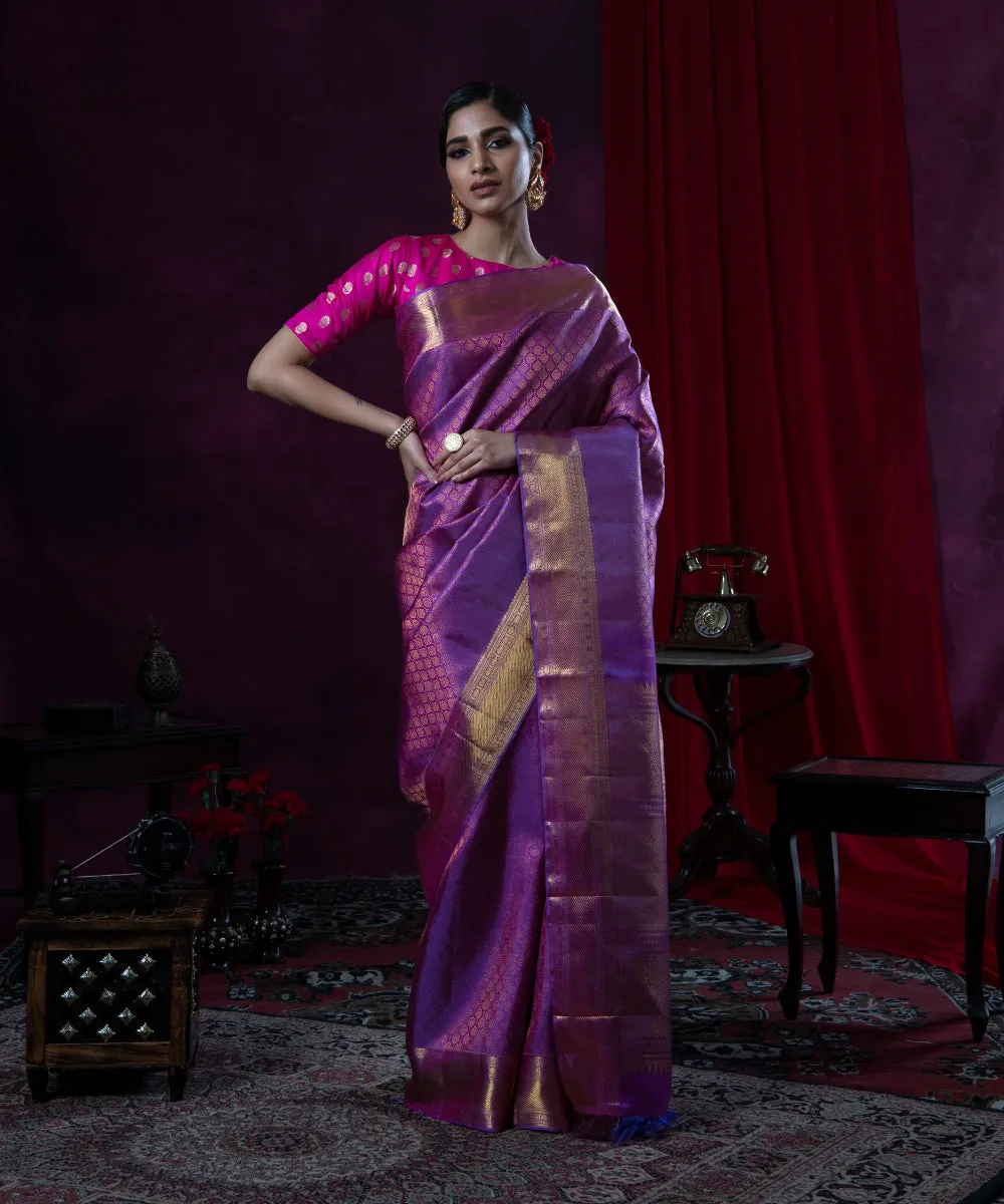 Handloom Purple Pure Zari Kanjivaram Saree in Pure Silk Fabric