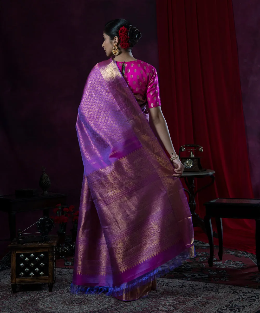 Handloom Purple Pure Zari Kanjivaram Saree in Pure Silk Fabric