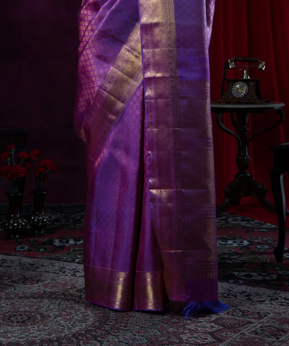 Handloom Purple Pure Zari Kanjivaram Saree in Pure Silk Fabric