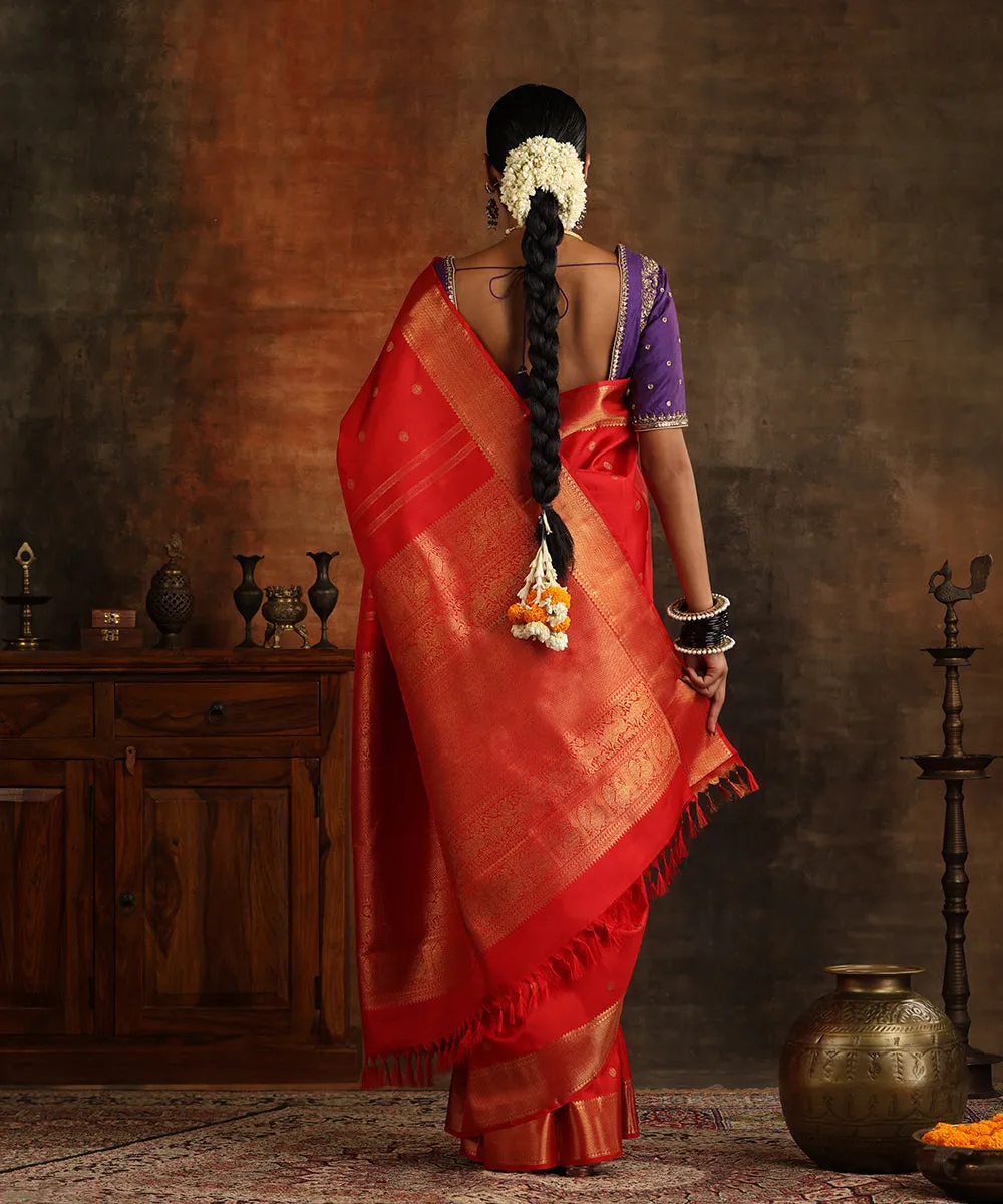 Handloom Red Pure Silk Bridal Kanjivaram Saree With Pure Zari