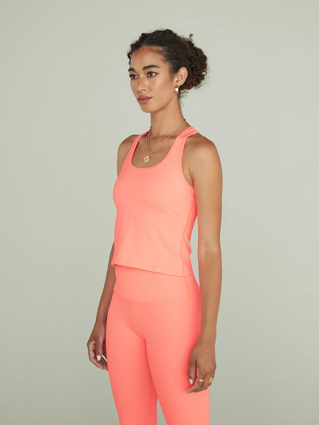 Heather Rib Racerback Flash Tank - Peach Sorbet Heather Rib