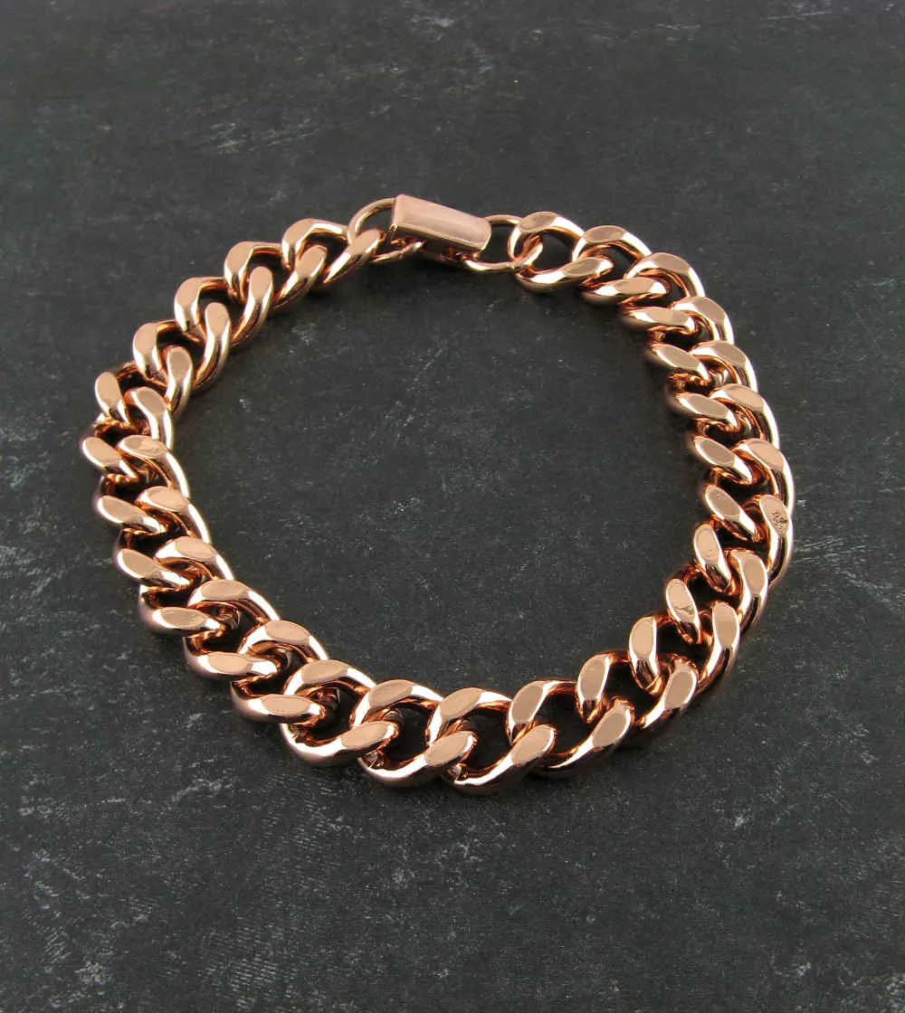 Heavy Copper Chain Link Bracelet With Fold-Over Clasp