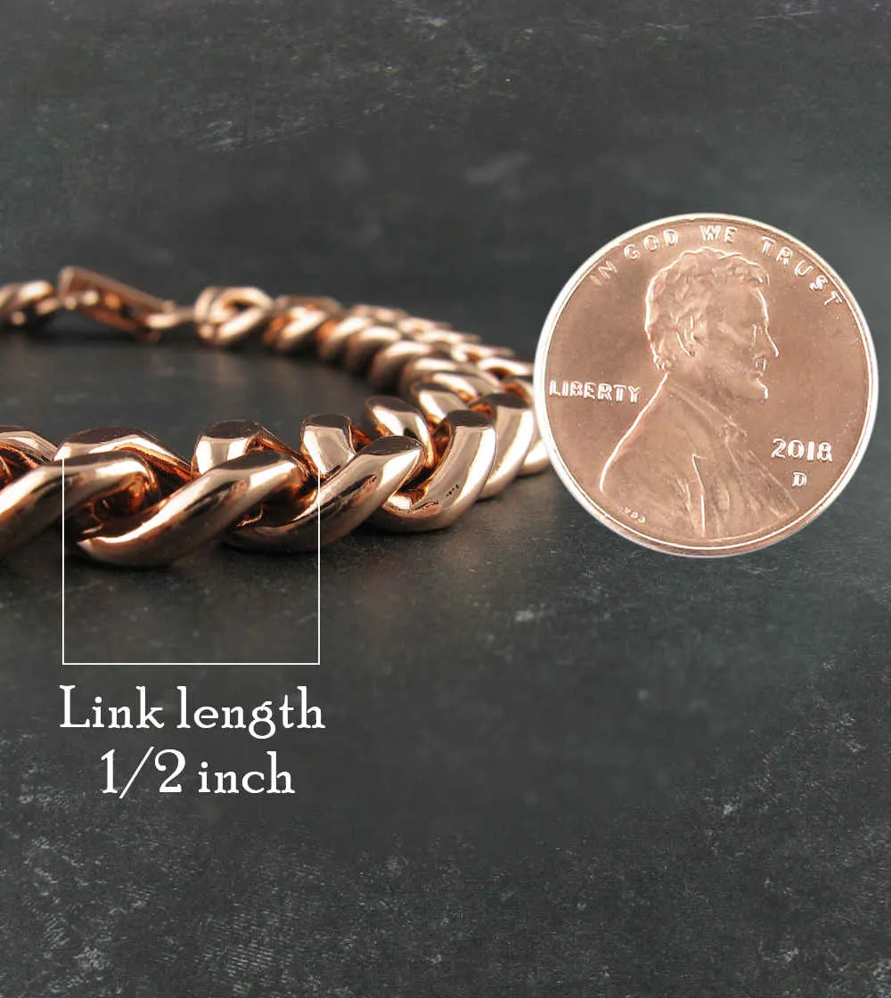 Heavy Copper Chain Link Bracelet With Fold-Over Clasp