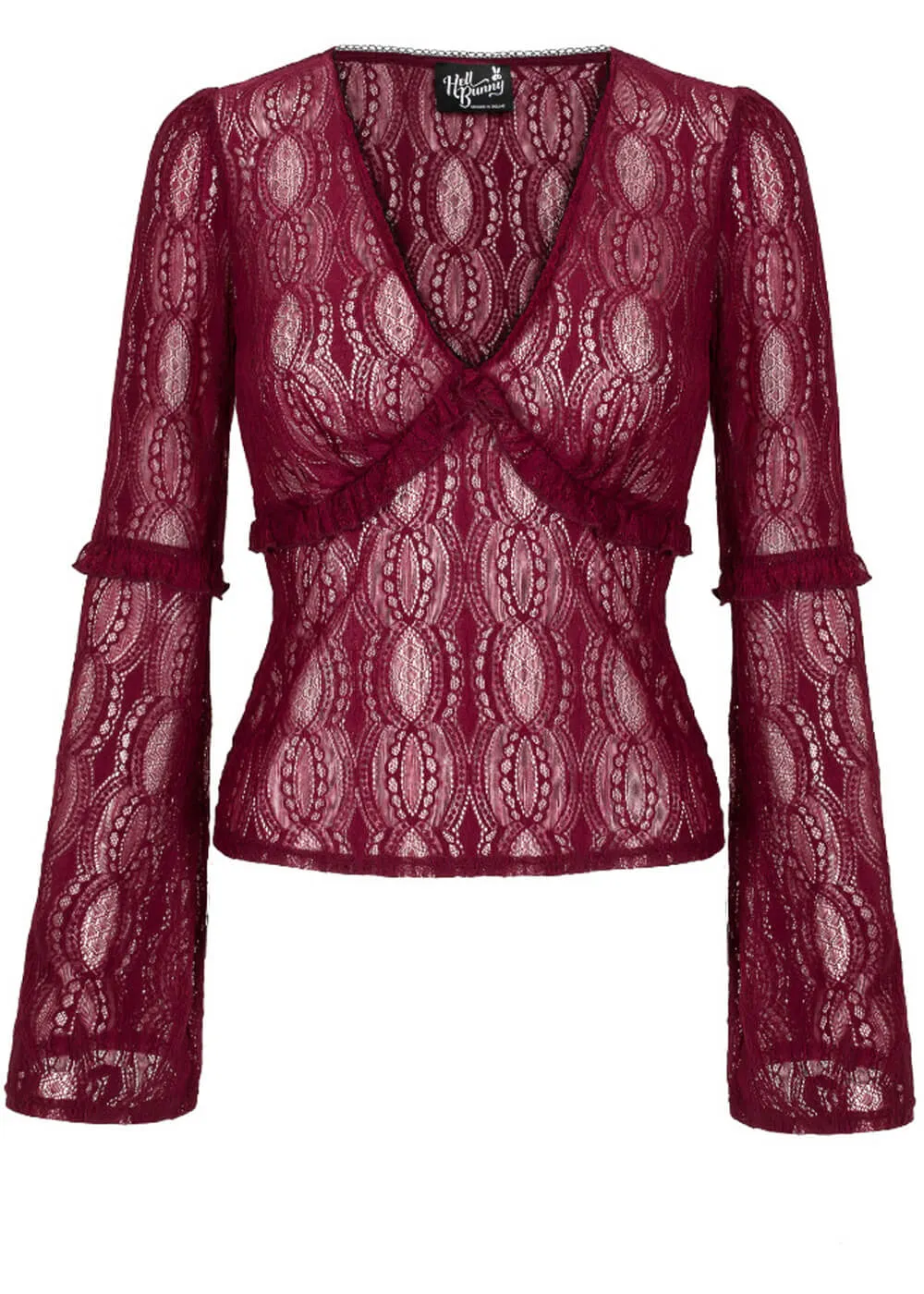 Hell Bunny Rhea Lace 70's Top Burgundy