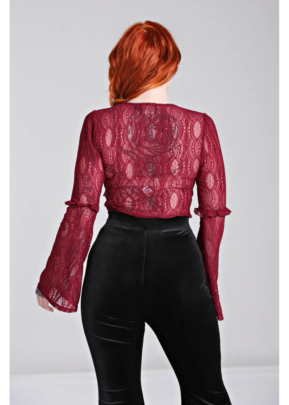 Hell Bunny Rhea Lace 70's Top Burgundy