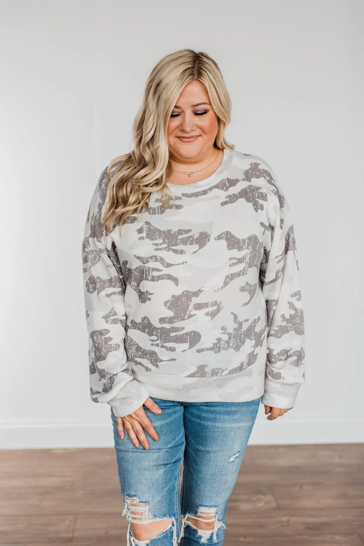 Hidden Beauty Lounge Top- Grey Camo