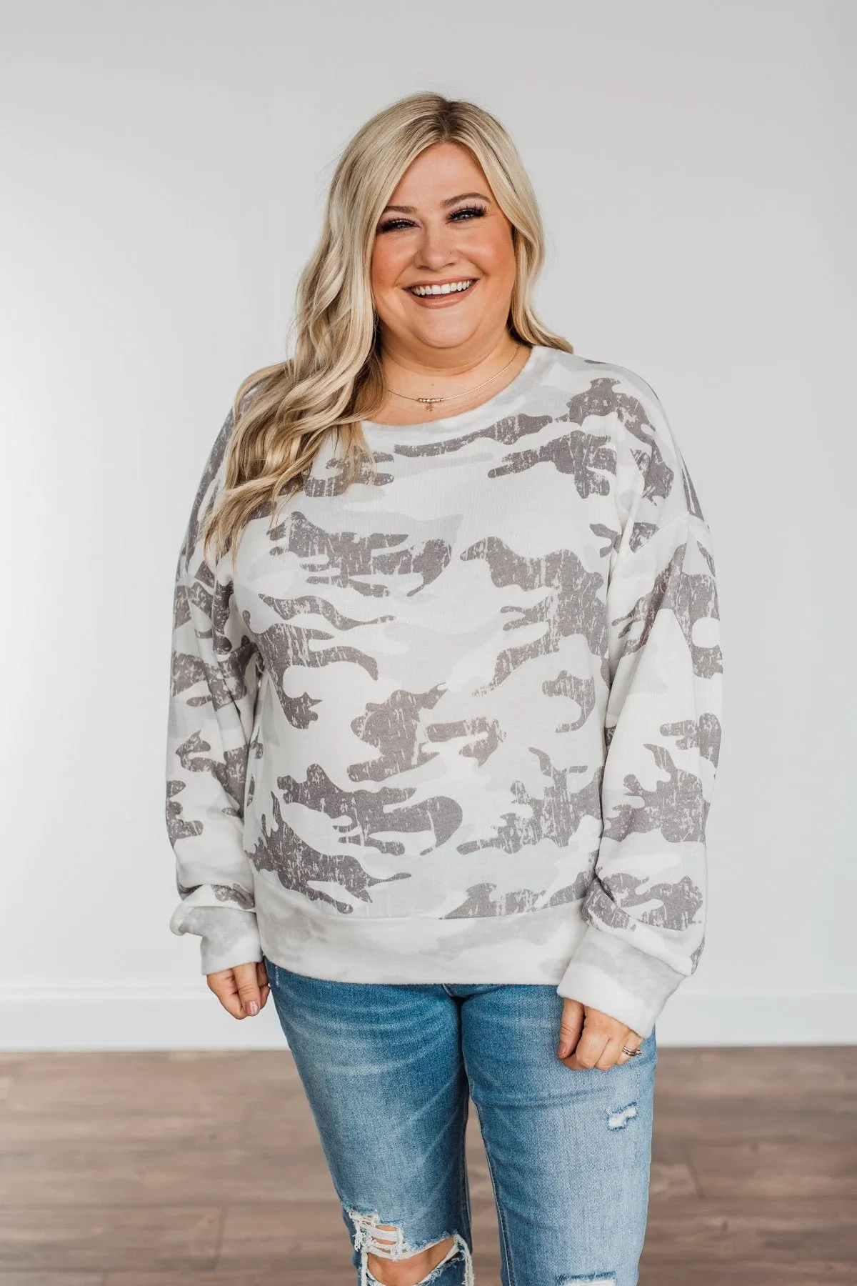 Hidden Beauty Lounge Top- Grey Camo