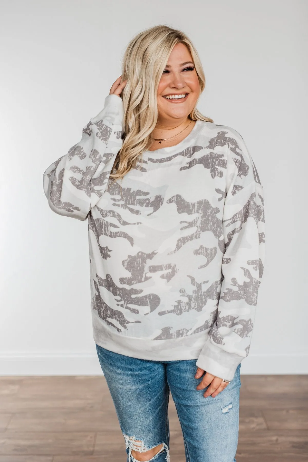 Hidden Beauty Lounge Top- Grey Camo