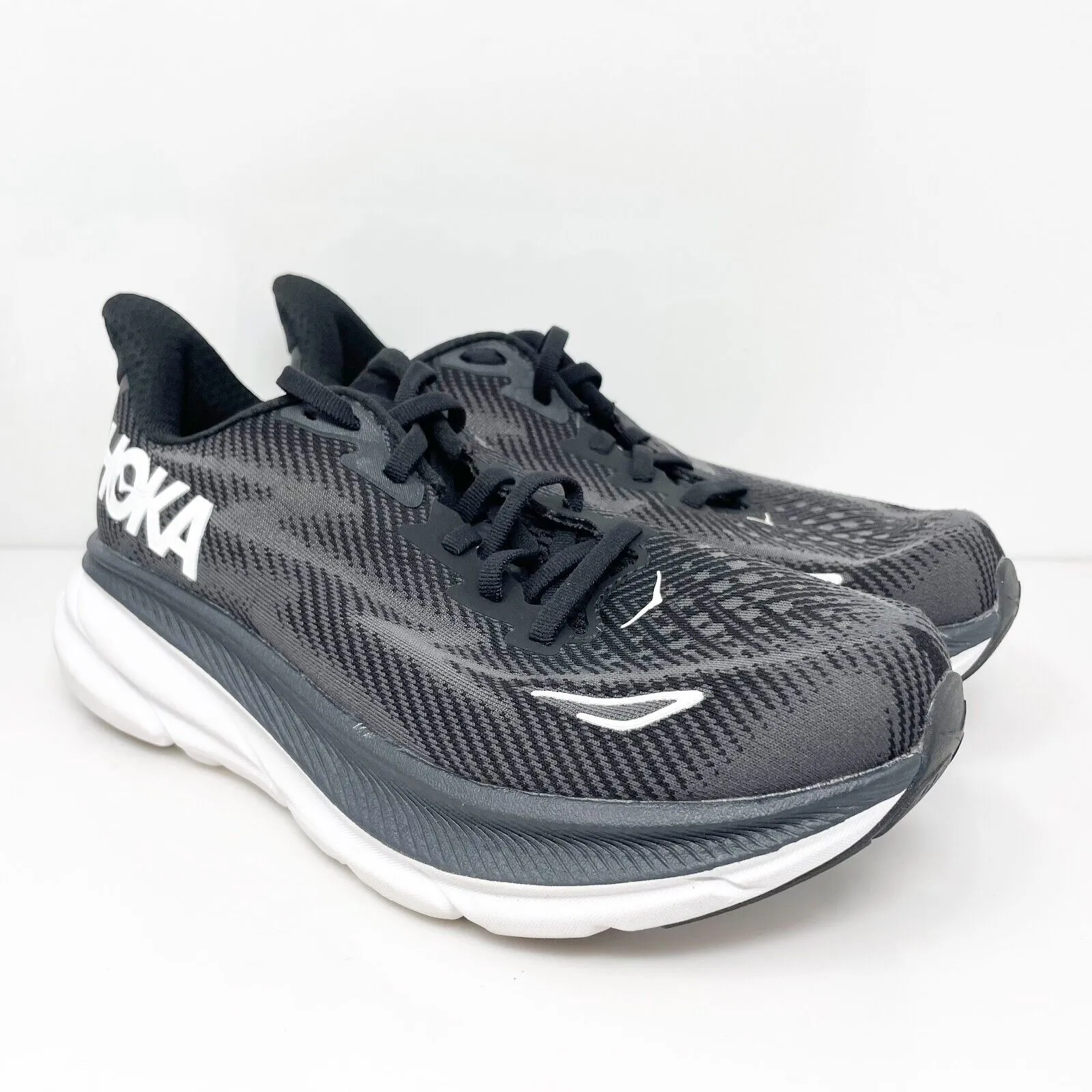 Hoka One One Womens Clifton 9 1132211 BWHT Black Running Shoes Sneakers Size 6 D