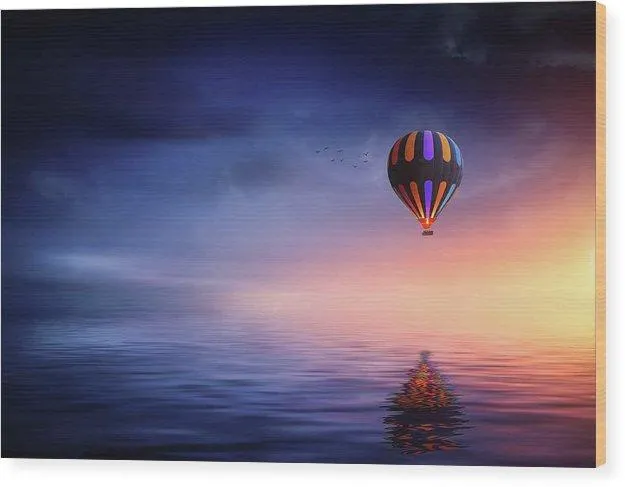 Hot Air Balloon Sunset - Wood Print