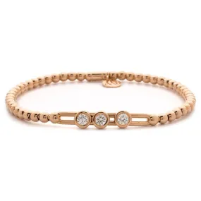 Hulchi Belluni Fidget Bracelet with Three Bezel Diamond Moveable Stations Rose Gold Stretch Stackable