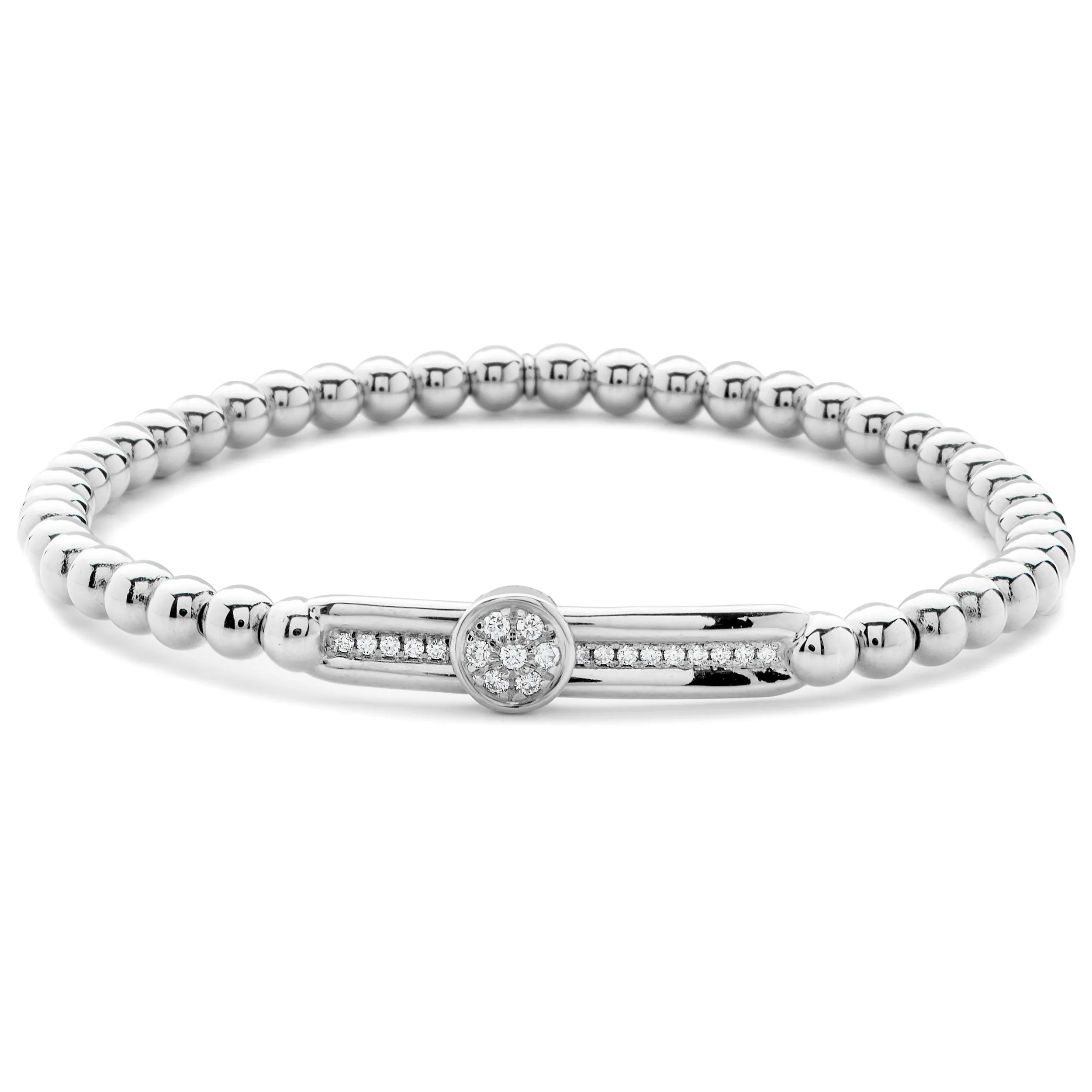 Hulchi Belluni Stretch Bracelet with a Single Pave Diamond Moveable Station White Gold