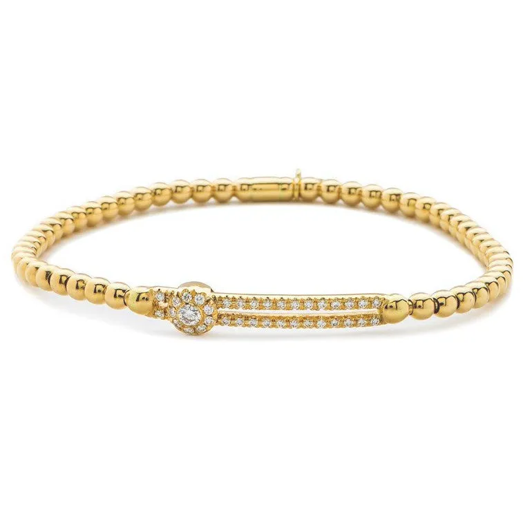 Hulchi Belluni Stretch Bracelet with Single Pave Diamond Moveable Station Yellow Gold