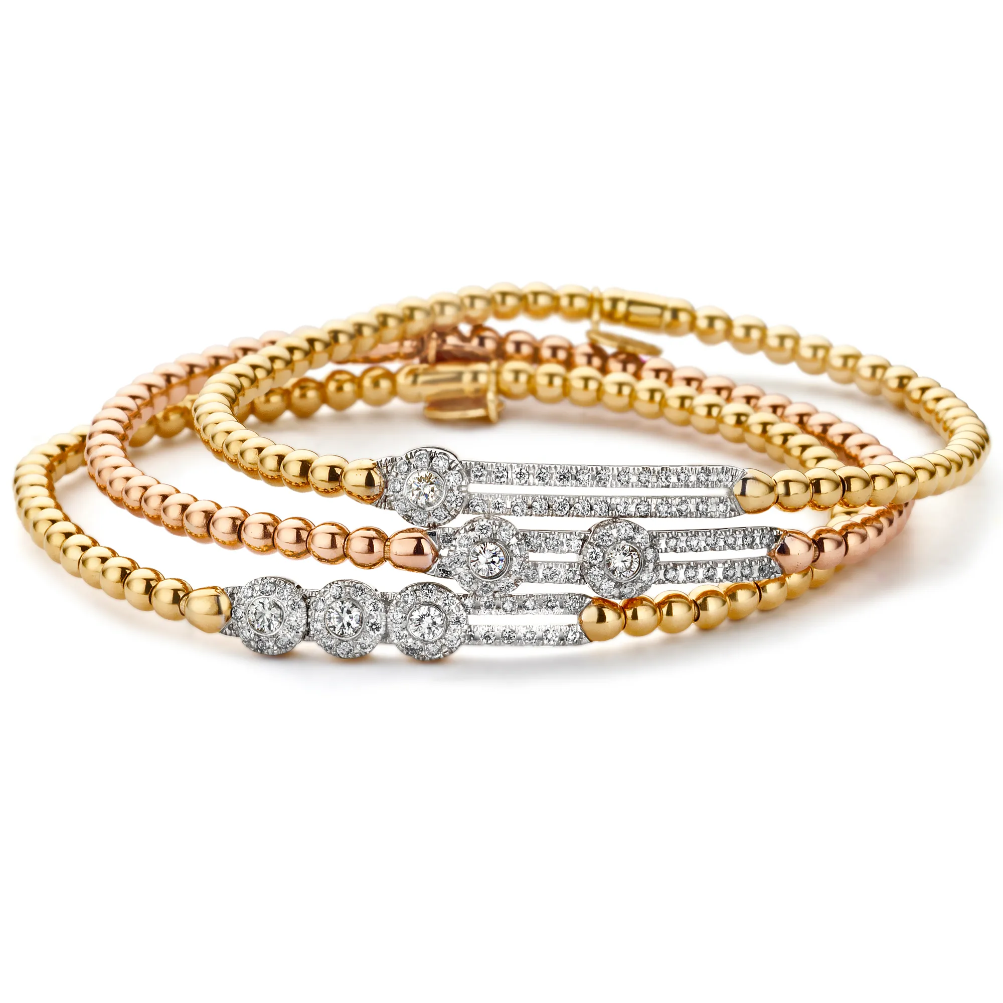 Hulchi Belluni Stretch Bracelet with Single Pave Diamond Moveable Station Yellow Gold