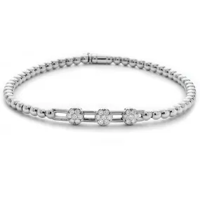 Hulchi Belluni Stretch Bracelet with Three Pave Diamond Moveable Stations White Gold