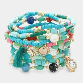 iLLASPARKZ 10PCS - Heishi Beaded Tassel Stretch Bracelets