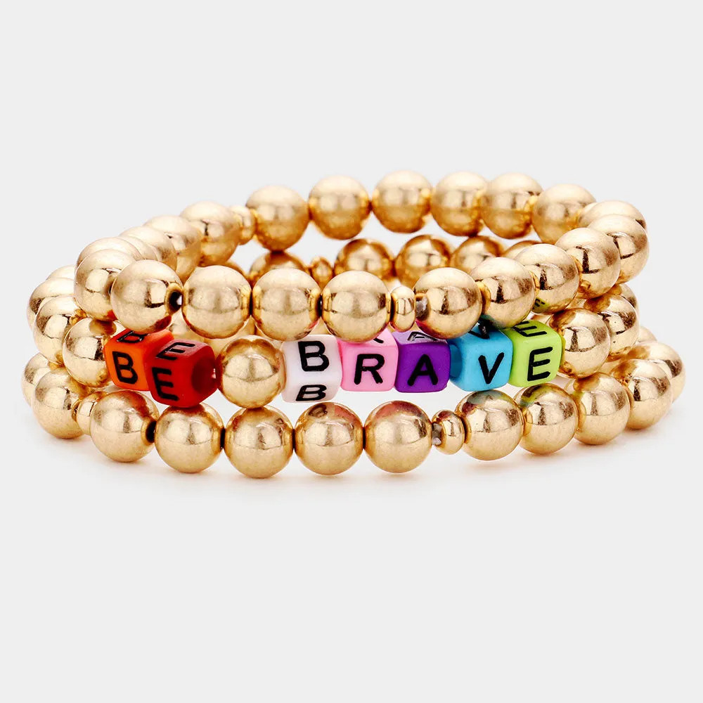 iLLASPARKZ 3PCS - BE BRAVE Metal Ball Stretch Bracelets