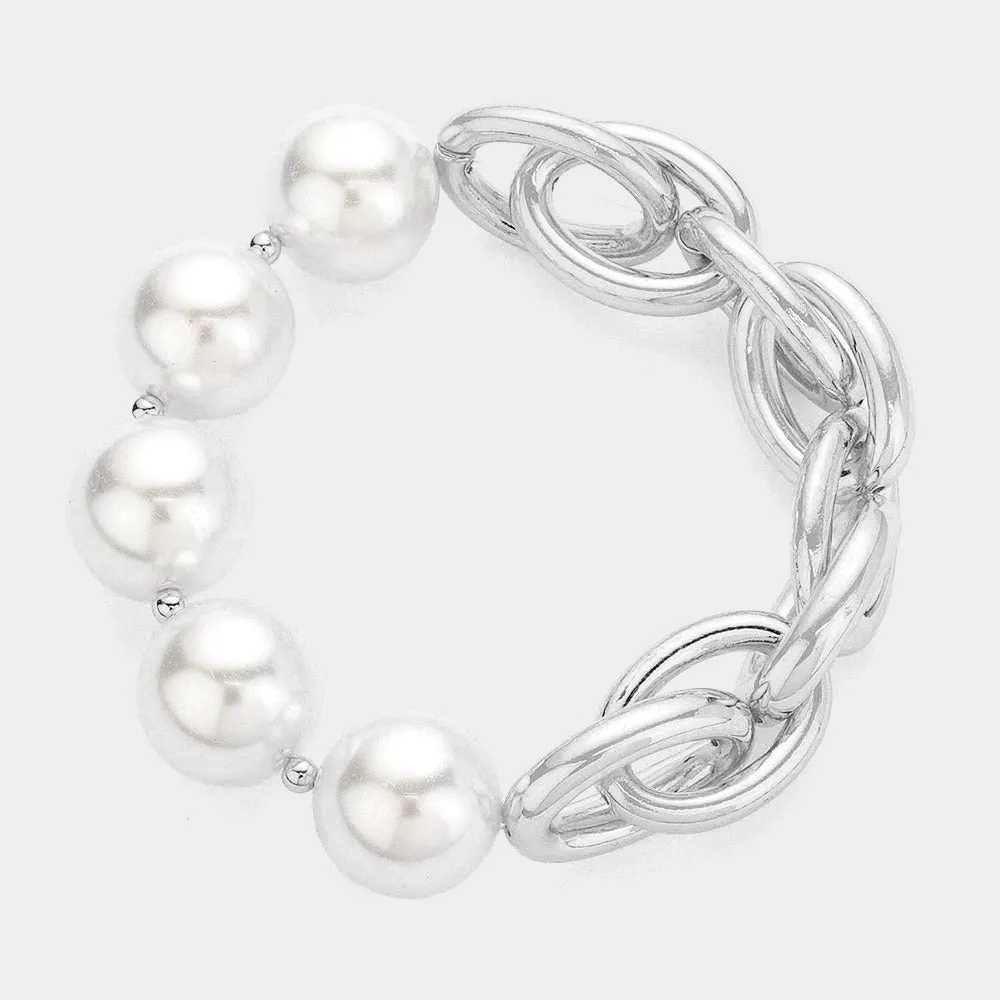 iLLASPARKZ Pearl Accented Metal Chain Stretch Bracelet